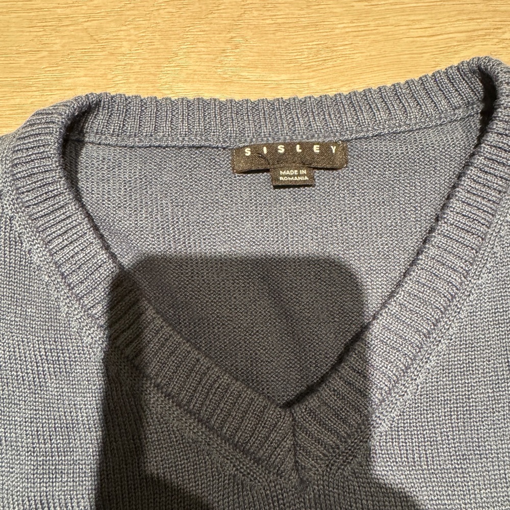 Sisley-Paris Men's Blue-Gray Wool Blend Crewneck Luxury Designer Sweater.